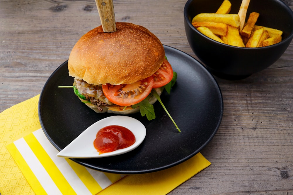 hamburger with fries