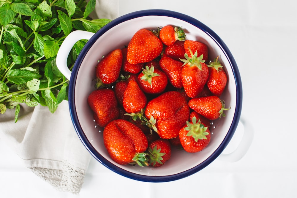 strawberries in ceramic bowl