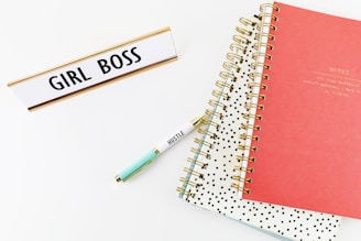 two spring notebooks beside ballpoint pen