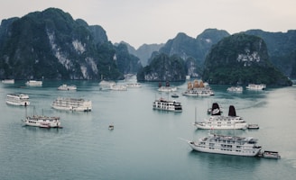 white boats on body of water
