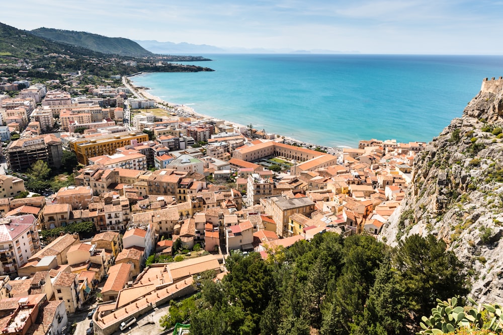 Fotografia aerea di Brown Town vicino all'oceano