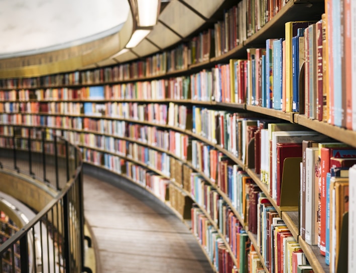 books on brown wooden shelf