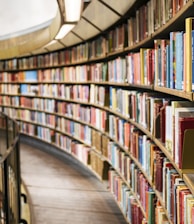 books on brown wooden shelf