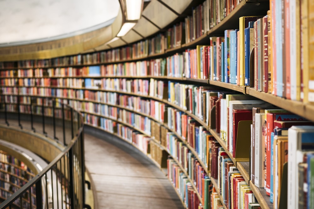 books on brown wooden shelf