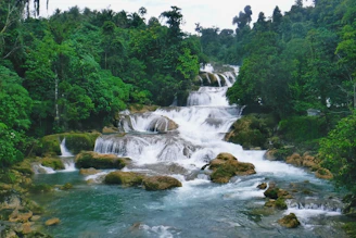 A detailed BIM rendering of a cascading waterfall integrated into a landscaped environment.