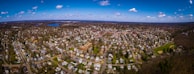 An aerial view of a serene suburban neighborhood.