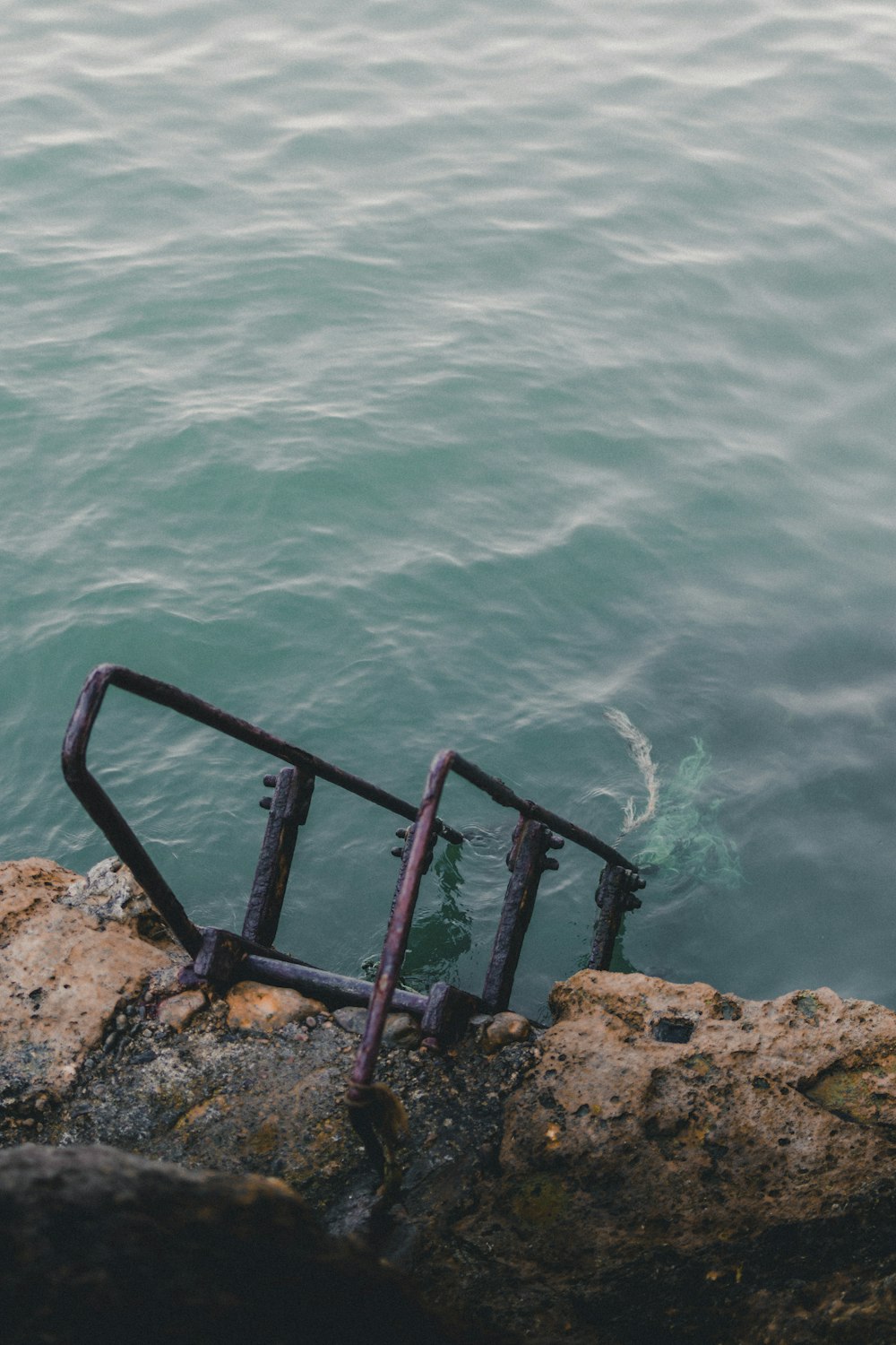 brown steel step on body of water