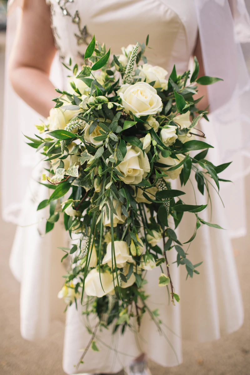 Cascading bouquet with olive greenery