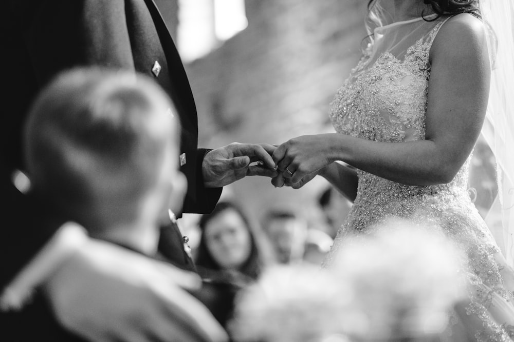 grayscaled photo of wedding