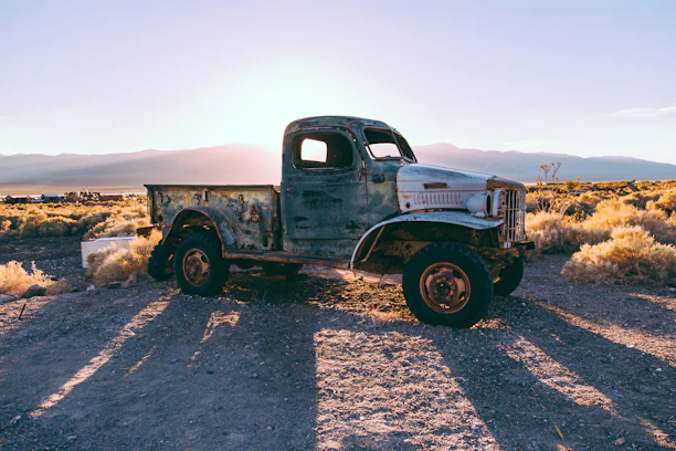 gray single cab truck on brown farm