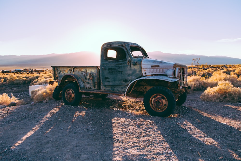 gray single cab truck on brown farm