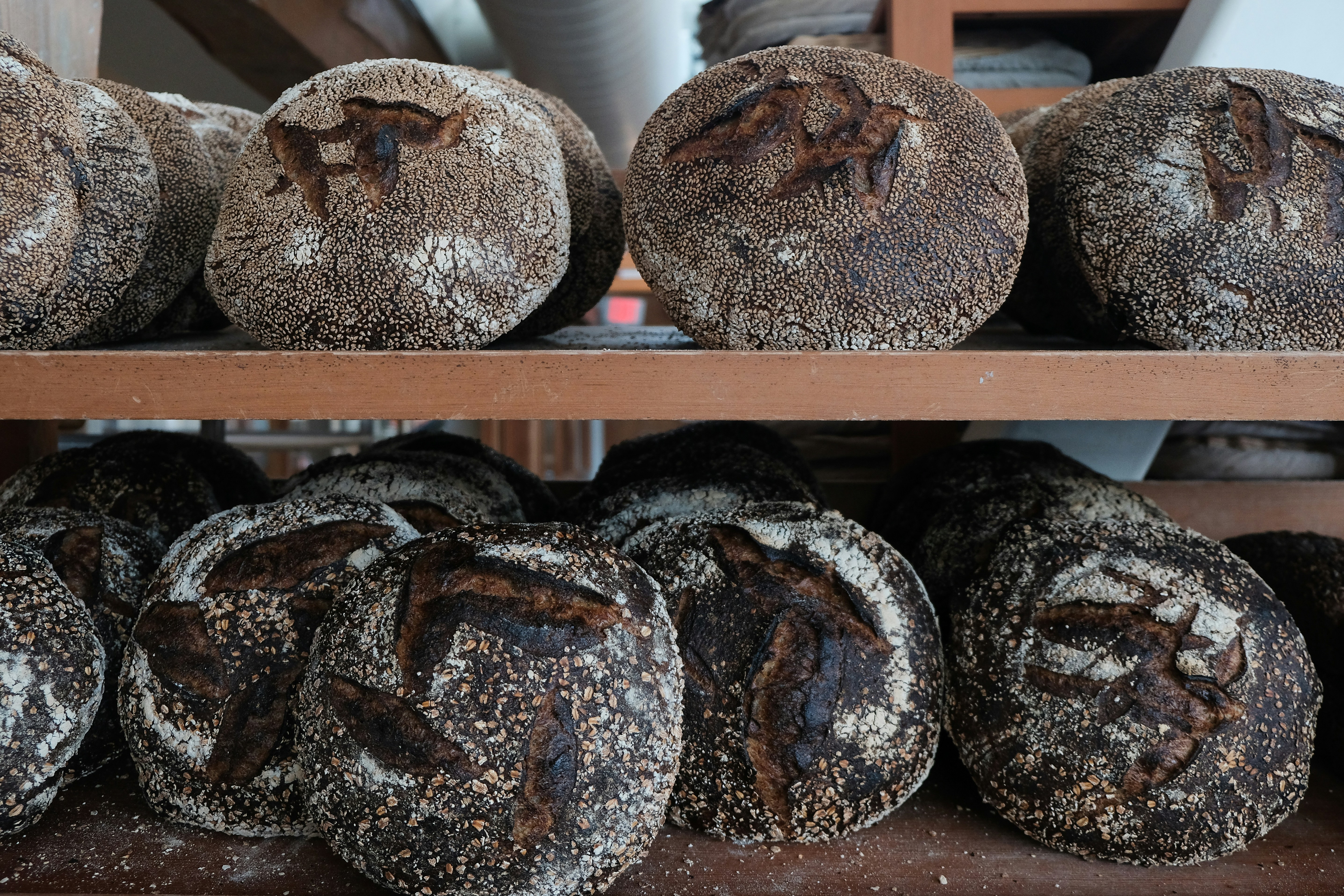 black pastries in shelf