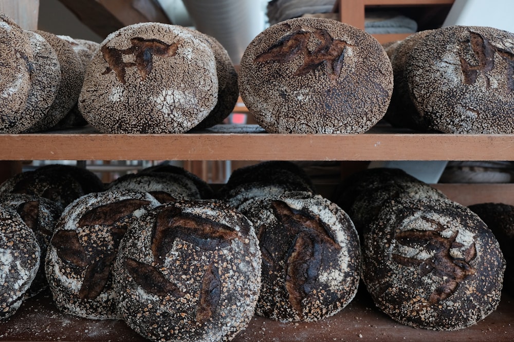 black pastries in shelf