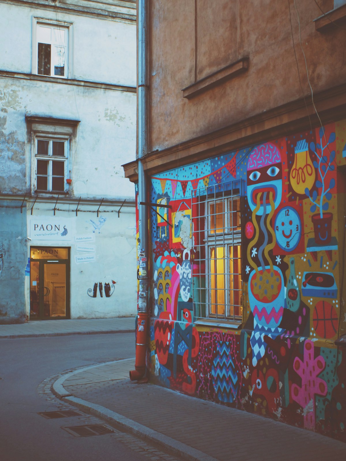 Podgórze Kraków — street art on a corner building in the gentrifying neighbourhood across the Vistula