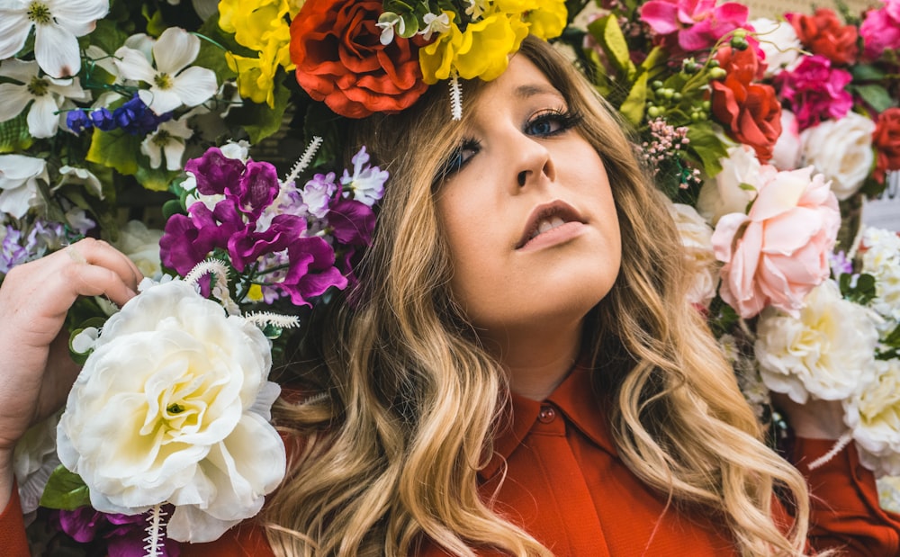 woman behind flower field