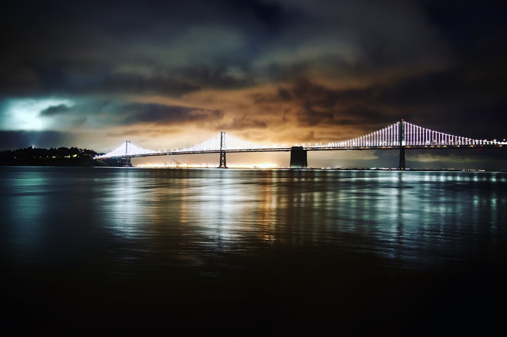 panoramic photography of lighted bridge