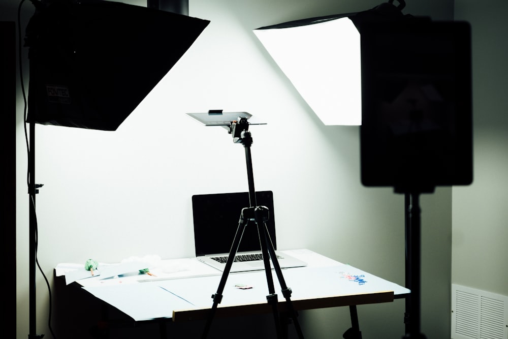 white soft box and desk