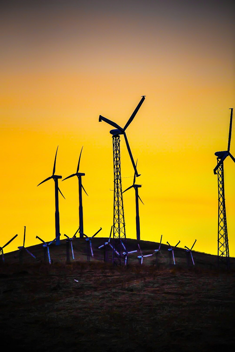 silhouette photo of windmills