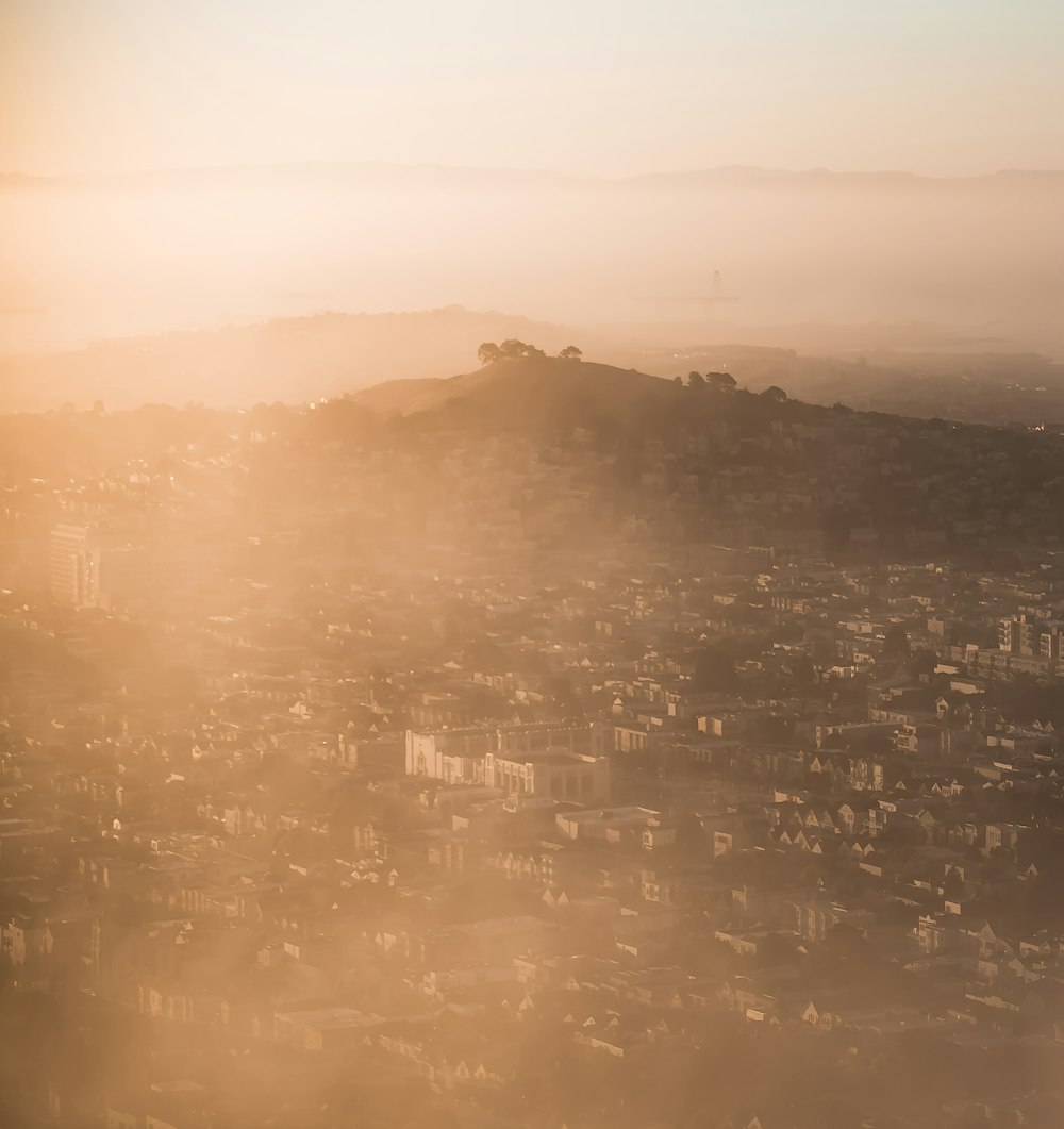 aerial photo of city during sunrise
