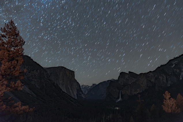 mountain range under starry skies