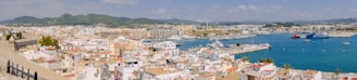 A scenic view of a vibrant coastal town with boats.