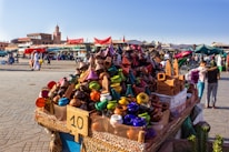 A vibrant marketplace in Marrakech highlighting local culture.