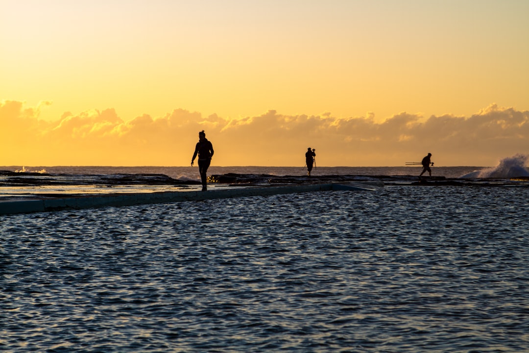 silhouette photo of person walking near body of water