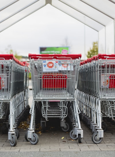 gray and red shopping carts