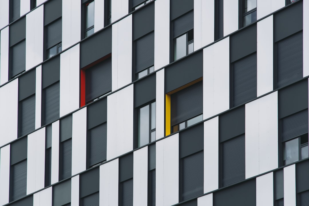 architectural photograph of glass wall building,