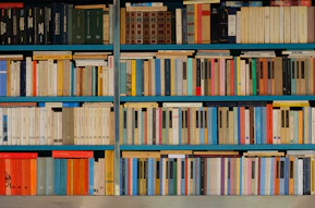 assorted-title pile of books on shelf