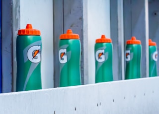 Gatorade sports bottle on top of gray surface