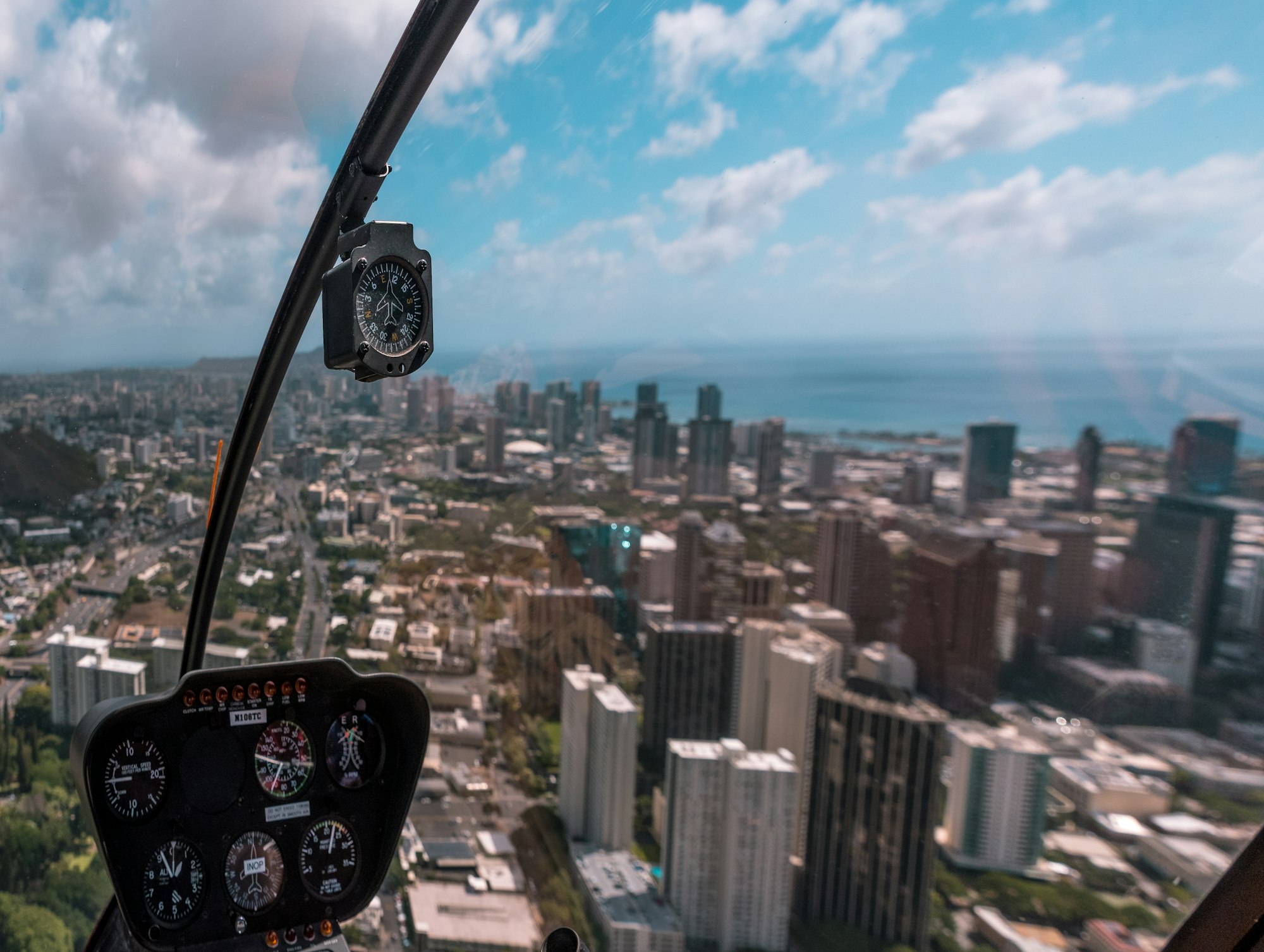 The view from a helicopter over a big city