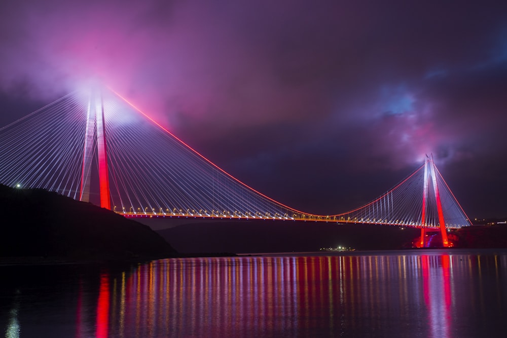 panoramic photography of red bridge over river