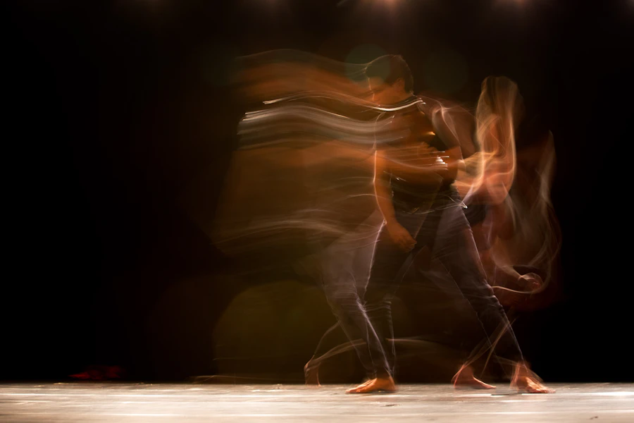 Time-lapse photograph of expressive dance movement, illustrating embodied research