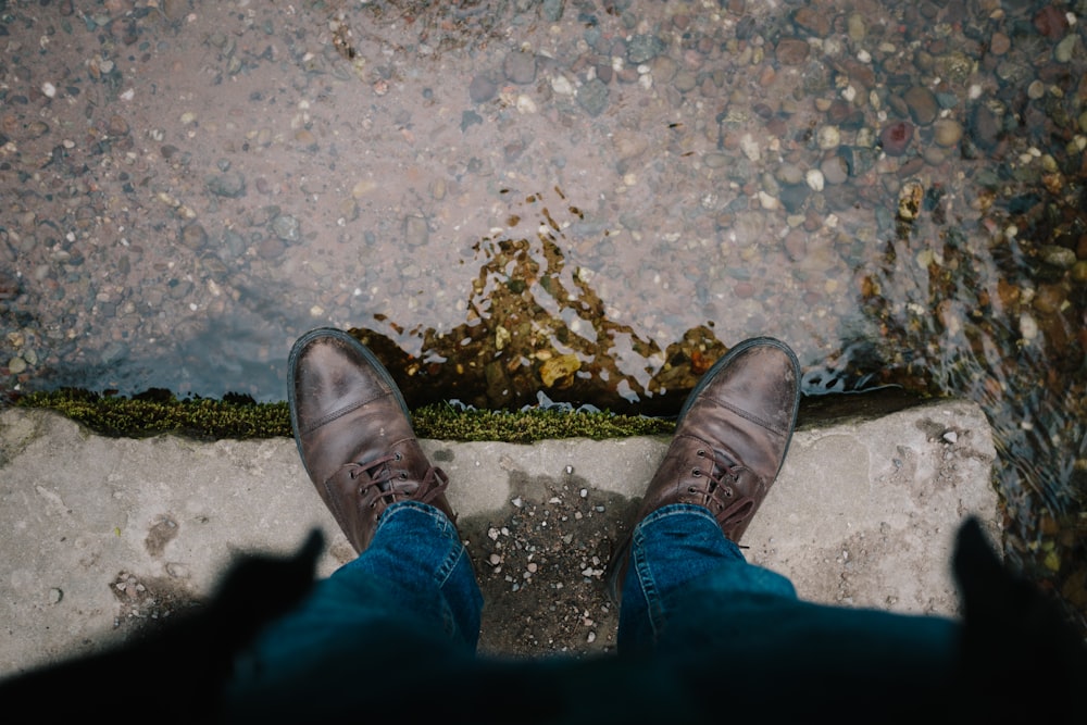 pair of brown leather oxford dress shoes