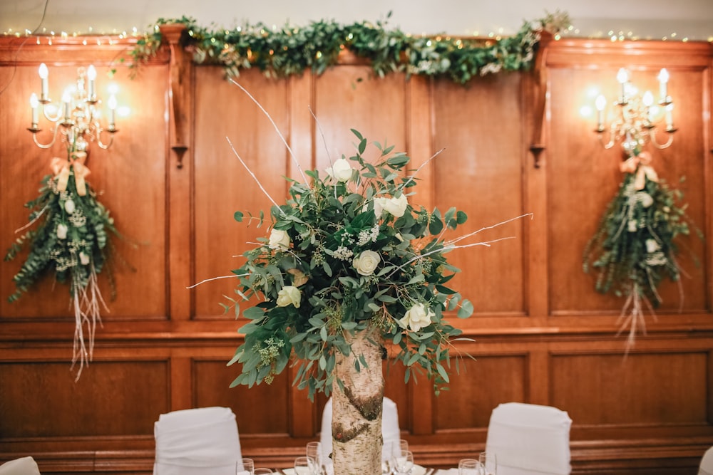 white flower arrangement on table