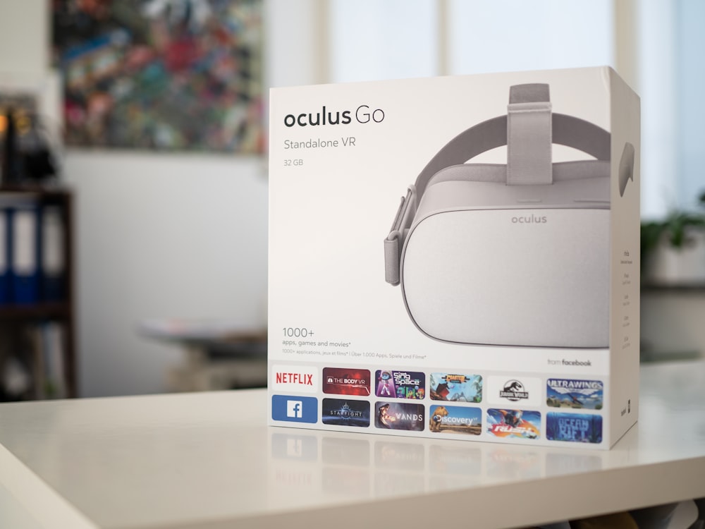 white Oculus Go VR goggle box