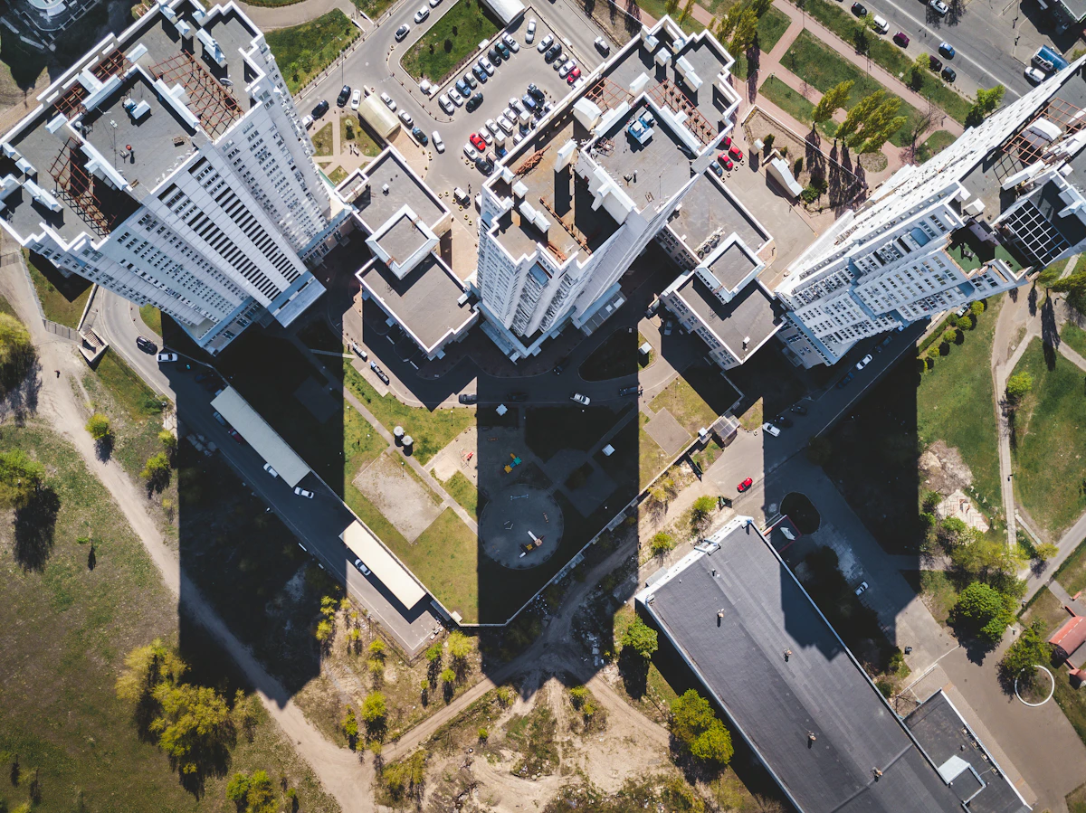 Aerial view of urban roofs