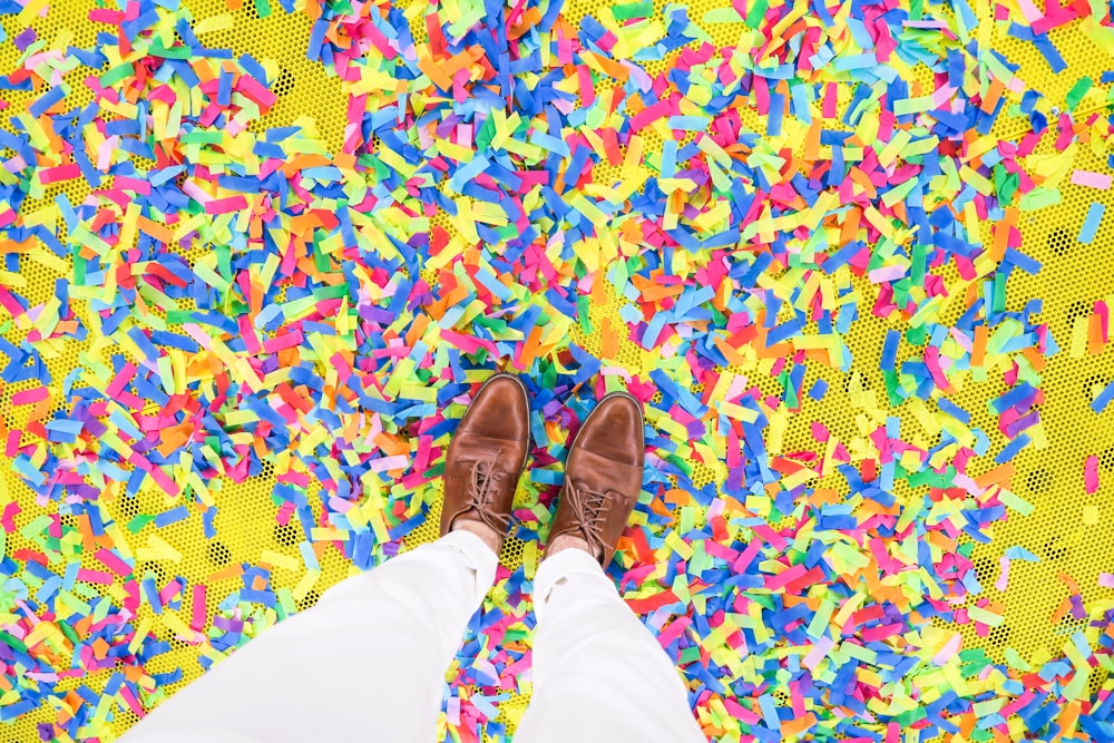 person standing on confetti