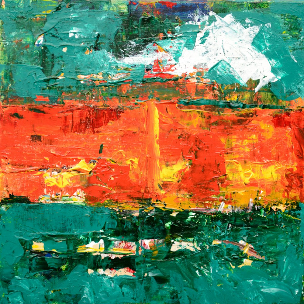 Pintura abstracta naranja y verde