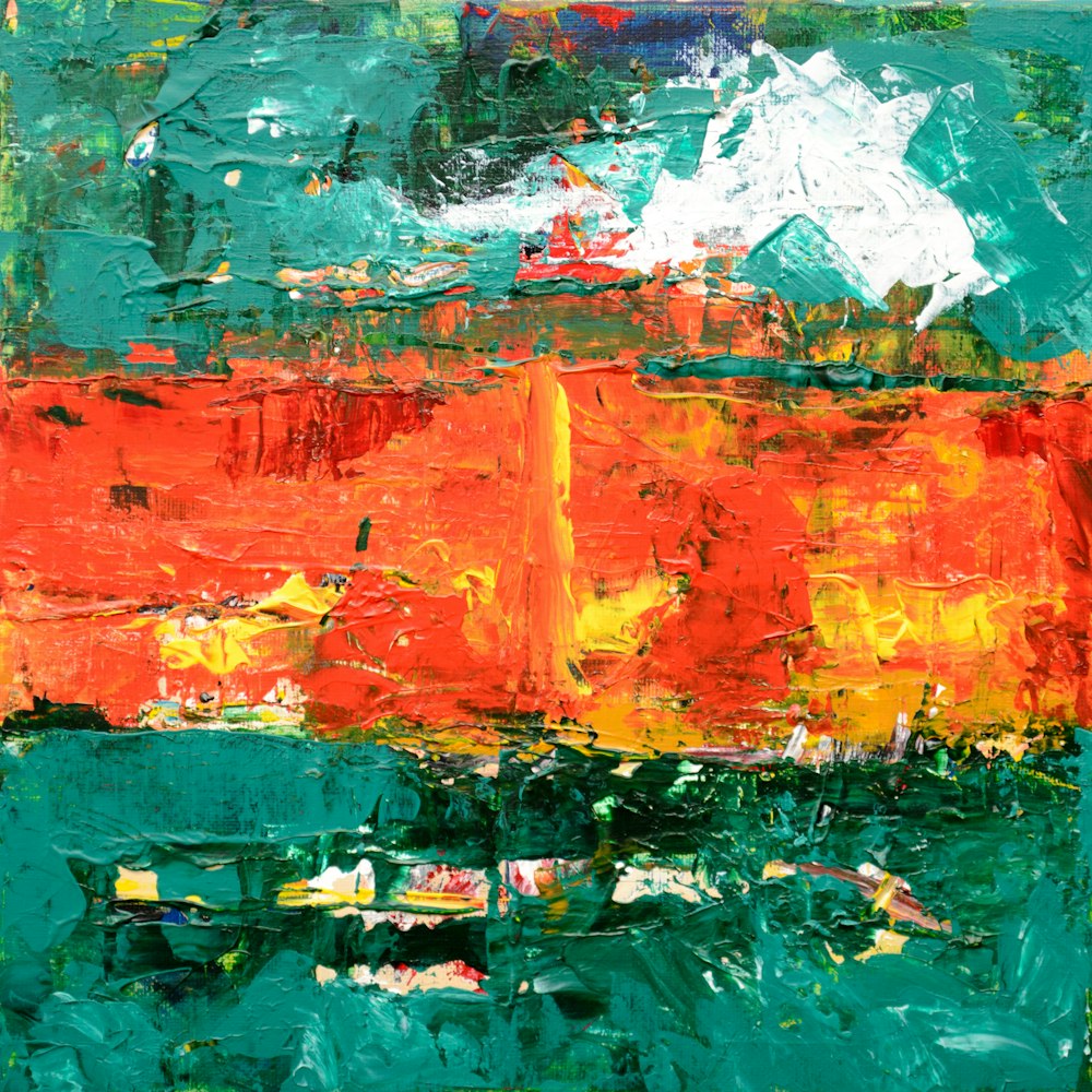 orange and green abstract painting