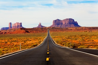 asphalt road in the middle of the desert