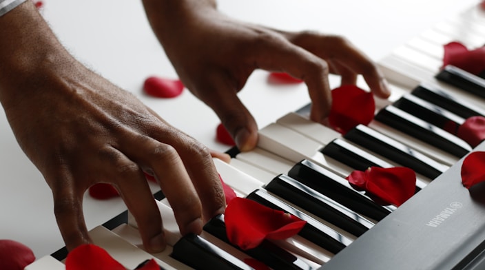 person playing electronic keyboard