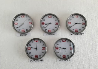 five assorted country wall clocks