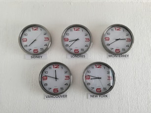 five assorted country wall clocks