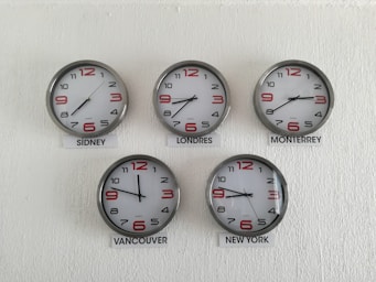 five assorted country wall clocks