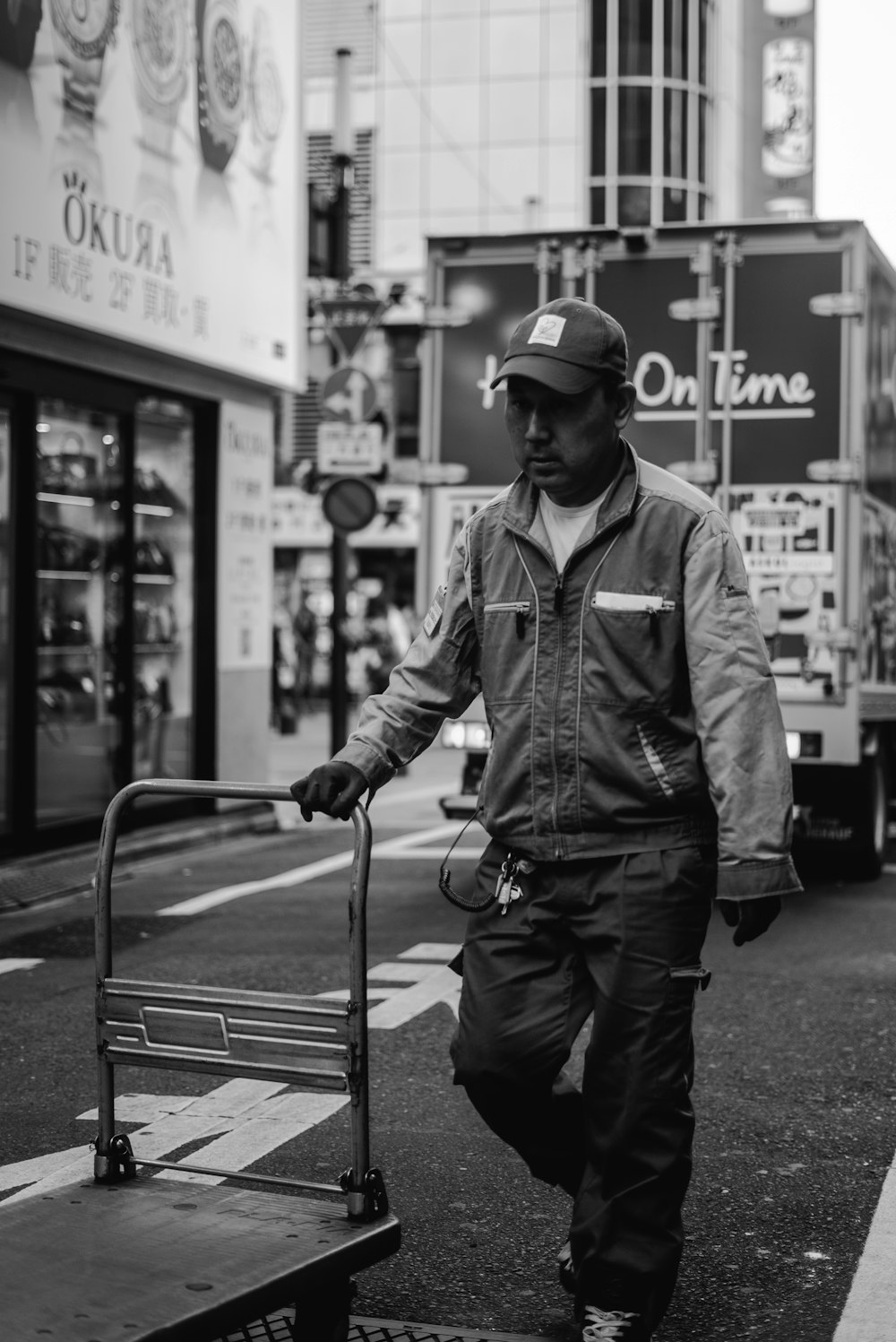 man holding trolley