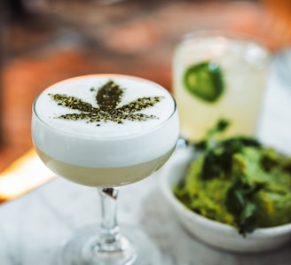 wine glass with cannabis leaf decor