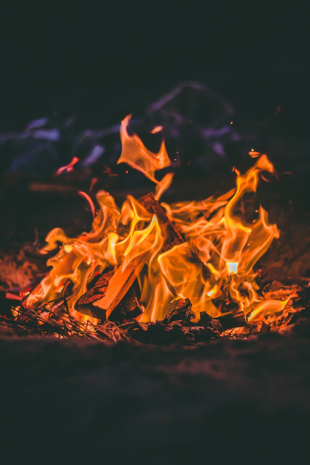 Brennendes Lagerfeuer in der Nacht