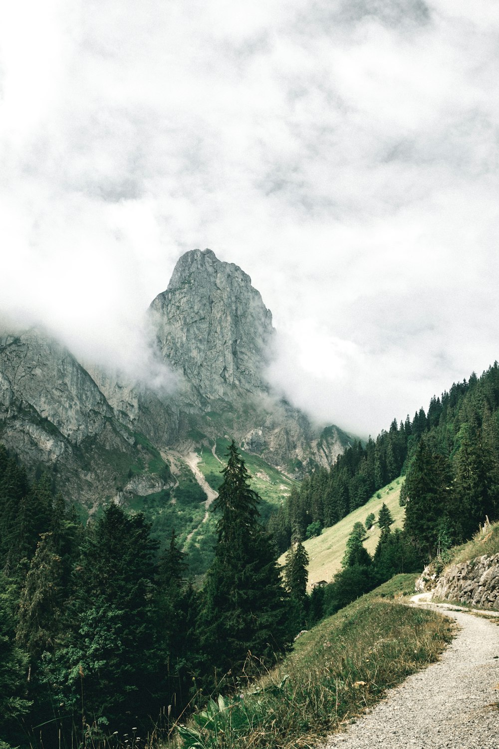 fotografia di montagna circondata da nuvole